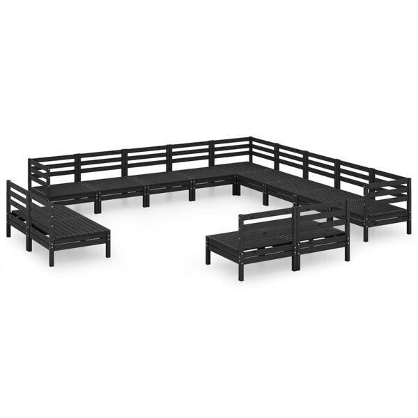 vidaXL Vrtna sedežna garnitura 13-delna trdna borovina črna