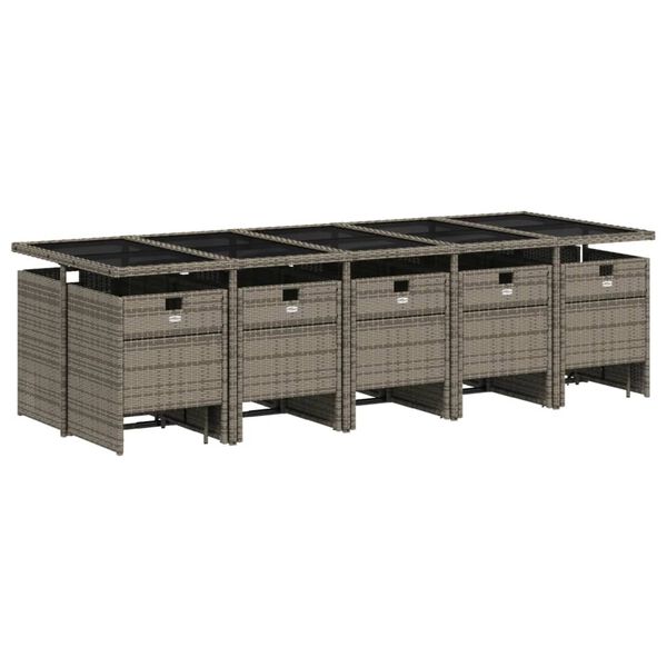 vidaXL Vrtna jedilna garnitura 15-delna z blazinami siv poli ratan