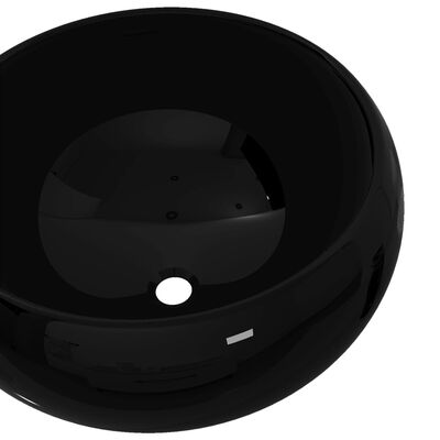 vidaXL Umivalnik iz keramike okrogel črn 40x15 cm