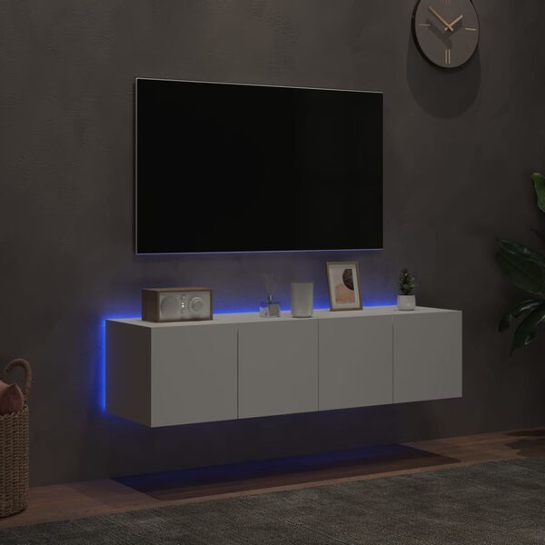 vidaXL Stenske TV omarice z LED lučkami 2 kosa bela 60x35x31 cm