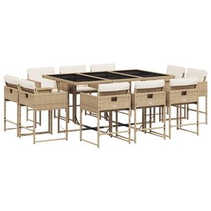 vidaXL Vrtna jedilna garnitura 11-delna z blazinami bež poli ratan