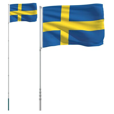vidaXL Švedska zastava in drog 5,55 m aluminij