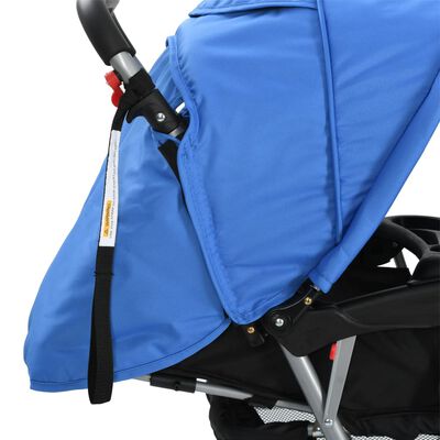 vidaXL Dvojni otroški voziček jeklen modre in črne barve