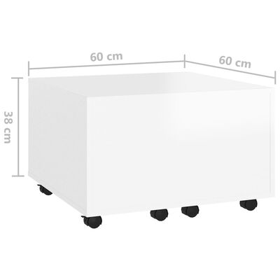 vidaXL Klubska mizica visok sijaj bela 60x60x38 cm iverna plošča