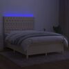 vidaXL Box spring postelja z vzmetnico LED krem 140x200 cm blago