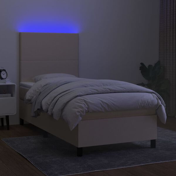 vidaXL Box spring postelja z vzmetnico LED krem 80x200 cm blago