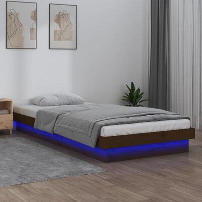 vidaXL LED posteljni okvir medeno rjav 75x190 cm trden les