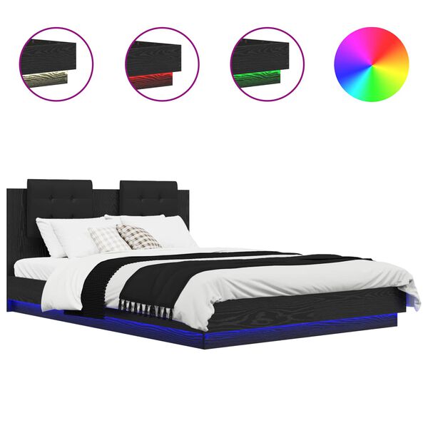 vidaXL Okvir postelje z naslonjalom z LED lučmi Star les 140 x 200 cm