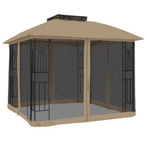 vidaXL Paviljon z dvojno streho, mrežnimi stenami taupe 2,94x2,94 m