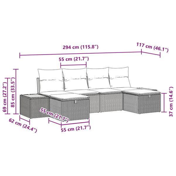 vidaXL Vrtna sedežna garnitura 6 pcs Črna 55 x 62 x 69 cm Poly ratan