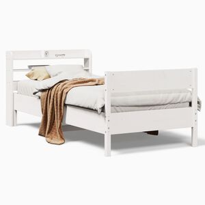 vidaXL Posteljni okvir brez vzmetnice bel 90x190 cm trdna borovina