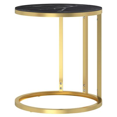vidaXL Stranska mizica zlata in črn marmor 45 cm kaljeno steklo