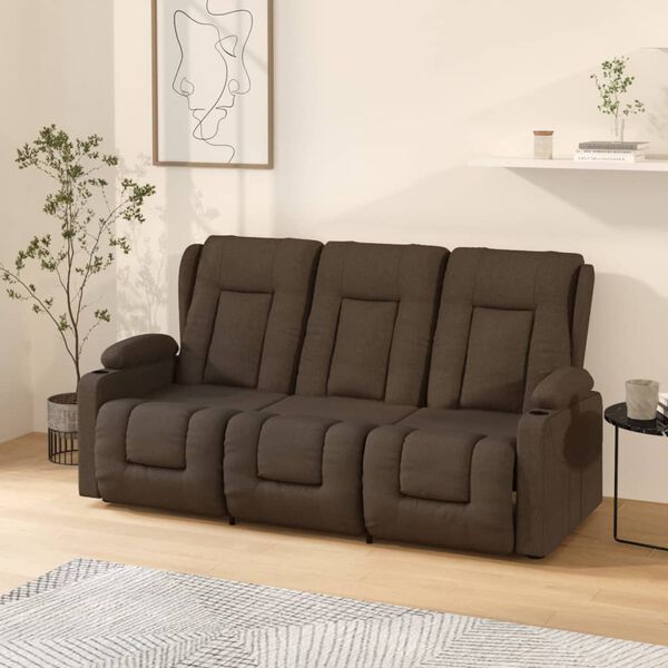 vidaXL Masažni trosed z držali za skodelico rjavo blago