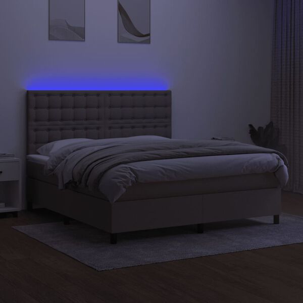 vidaXL Box spring postelja z vzmetnico LED taupe 160x200 cm blago