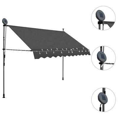 vidaXL Ročno zložljiva tenda z LED lučkami 250 cm antracitna