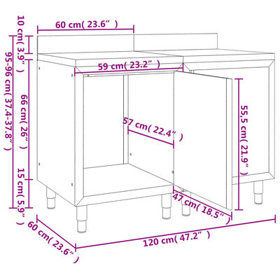 vidaXL Komericalna delovna miza z omarico 120x60x96 cm nerjaveče jeklo