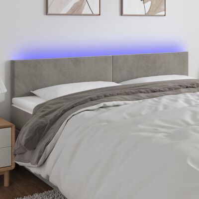 vidaXL LED posteljno vzglavje svetlo sivo 200x5x78/88 cm žamet