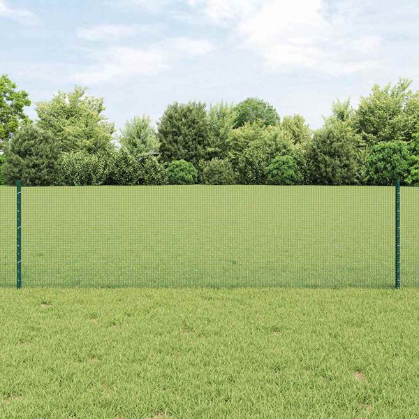 vidaXL Ograja s stebrom Zelena 0,6 x 25 m Jeklo in PVC