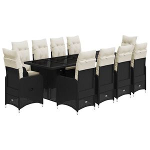 vidaXL Vrtna bistro garnitura 11-delna z blazinami črn poli ratan