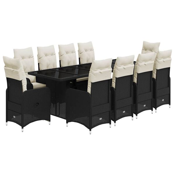 vidaXL Vrtna bistro garnitura 11-delna z blazinami črn poli ratan