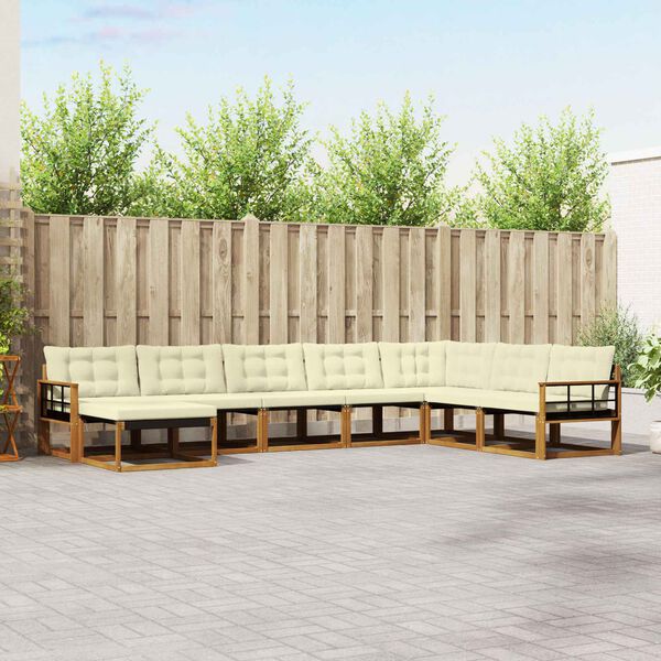 vidaXL Zunanja garnitura za sedenje z blazino 8 pcs Naravna in smetana