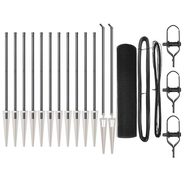 vidaXL Steber ograje. Siva 25 x 0,4 m (16 x 16 mm mreža) Jeklo in PVC