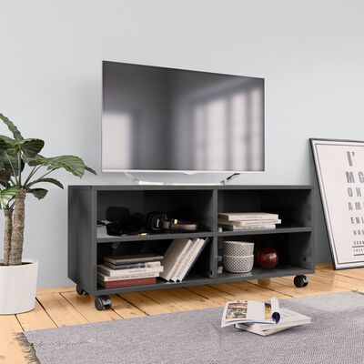 vidaXL TV omarica s kolesci visok sijaj siva 90x35x35 cm iverna plošča