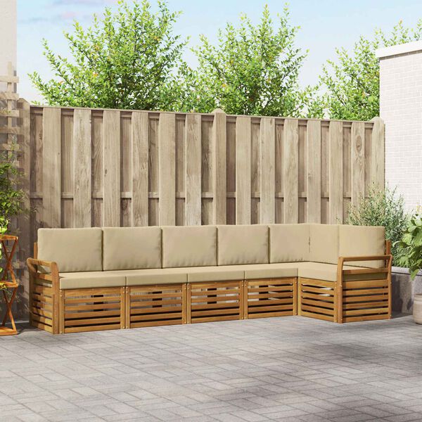 vidaXL Sedežne garniture 6 pcs Naravna in bež Masiven les akacije