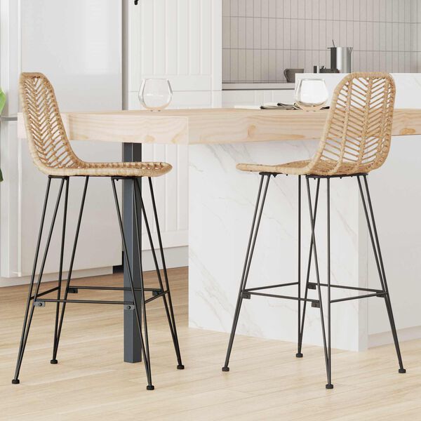 vidaXL Barski stol 2 pcs Naravna 44,5 x 53 x 111 cm Ratan in železo