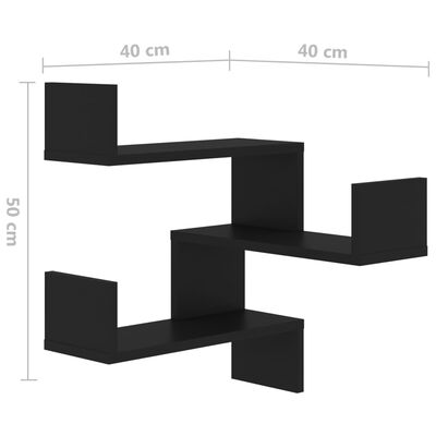vidaXL Stenska kotna polica črna 40x40x50 cm iverna plošča