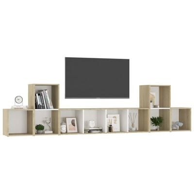 vidaXL Komplet TV omaric 5-delni bel in sonoma hrast iverna plošča