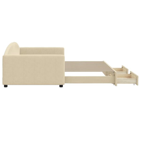 vidaXL Izvlečna dnevna postelja s predali krem 100x200 cm blago