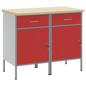 vidaXL Delovna omara s predalom 2 kos Rdeča in siva 100 x 55 x 85 cm