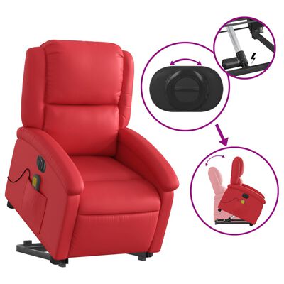 vidaXL Električni masažni stol s funkcijo vstajanja rdeče umetno usnje
