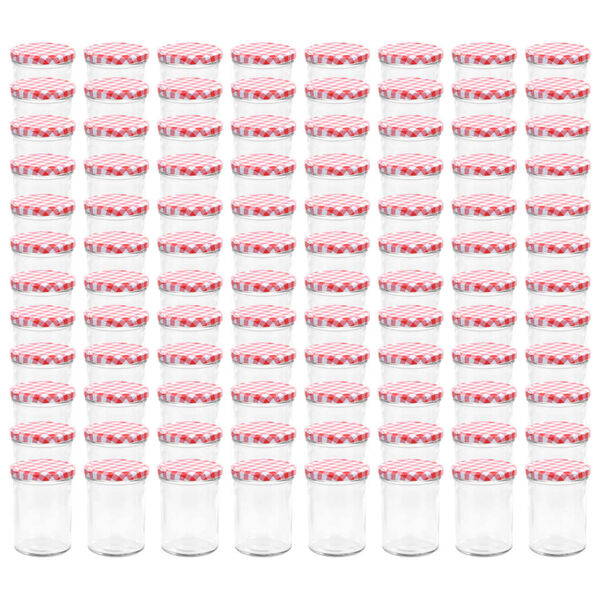 vidaXL Stekleni kozarci z belimi in rdečimi pokrovi 96 kosov 400 ml