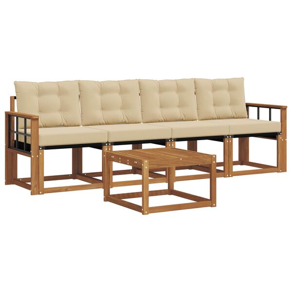 vidaXL Zunanja garnitura za sedenje z blazino 5 pcs Naravna in bež