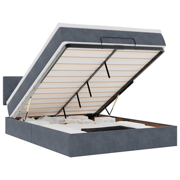 vidaXL Otomanska postelja z vzmetnico temno siva 140x200cm žamet