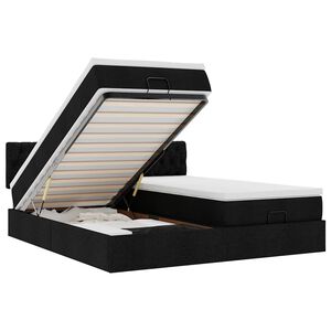 vidaXL Otomanski posteljni okvir z vzmetnicami črn 180x200 cm blago