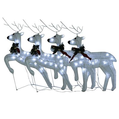 vidaXL Božični severni jeleni 4 kosi beli 80 LED akril