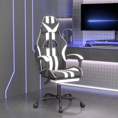 vidaXL Gaming stol z oporo za noge črno in belo umetno usnje