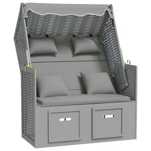 vidaXL Stol za na plažo z blazinami poli ratan in trden les siv