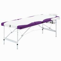 vidaXL 3-conska zložljiva masažna miza aluminij bela in vijolična