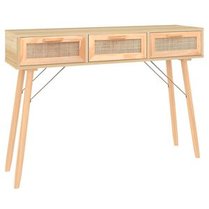 vidaXL Konzolna mizica Rjavo 105x30x75 cm borovina in naravni ratan
