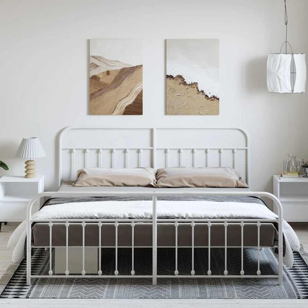 vidaXL Kovinski posteljni okvir z vzglavjem in vznožjem bel 183x213 cm