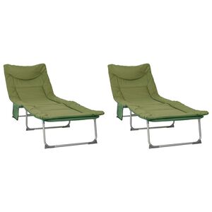 vidaXL Zložljiv sončni ležalnik z blazino 2 pcs Temno zelena