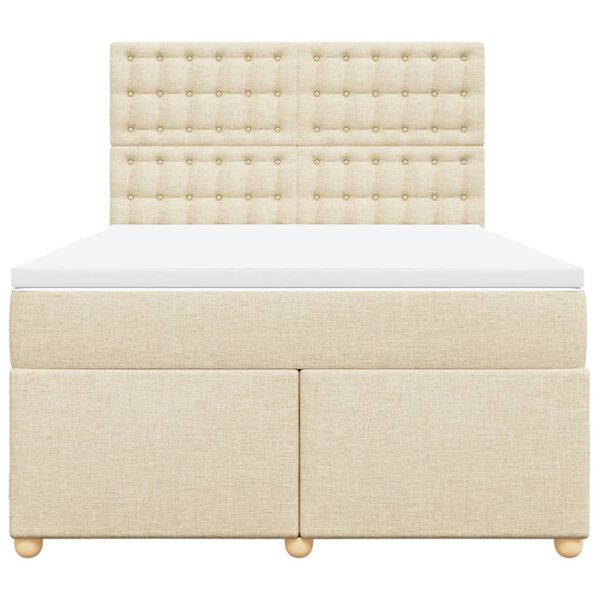vidaXL Box spring postelja z vzmetnico krem 160x200 cm blago
