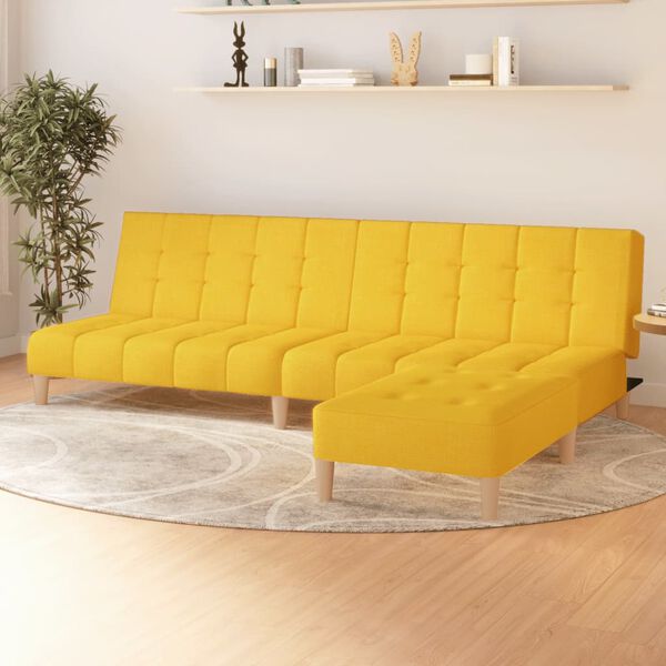 vidaXL Kavč dvosed z leži&scaron;čem in stolčkom rumeno blago