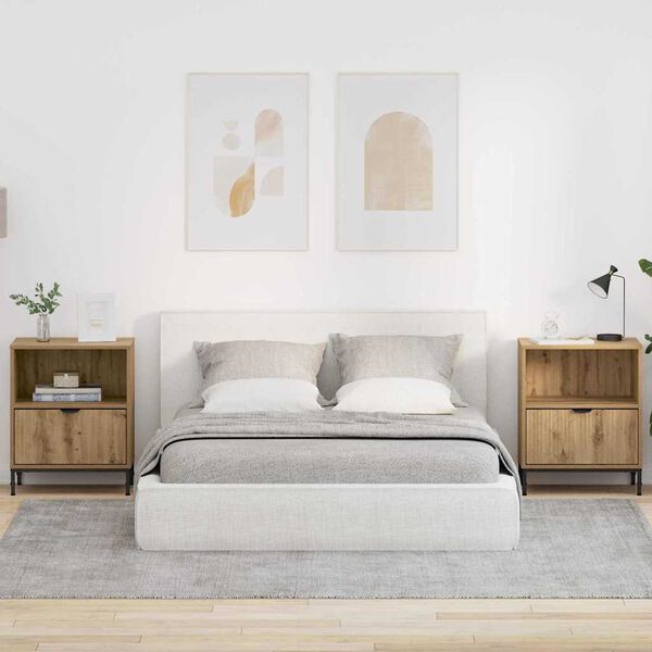 vidaXL Posteljne mize s predalom 2 pcs artisan hrast 49 x 36 x 61 cm