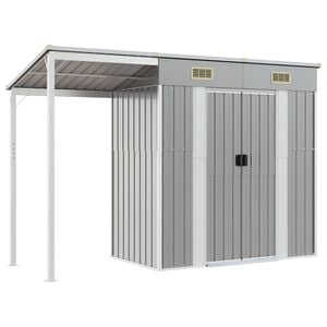 vidaXL Vrtna lopa s podalj&scaron;ano streho svetlo siva 277x107x181 cm jeklo