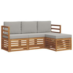 vidaXL Zunanja garnitura za sedenje 4 pcs Naravna in svetlo siva